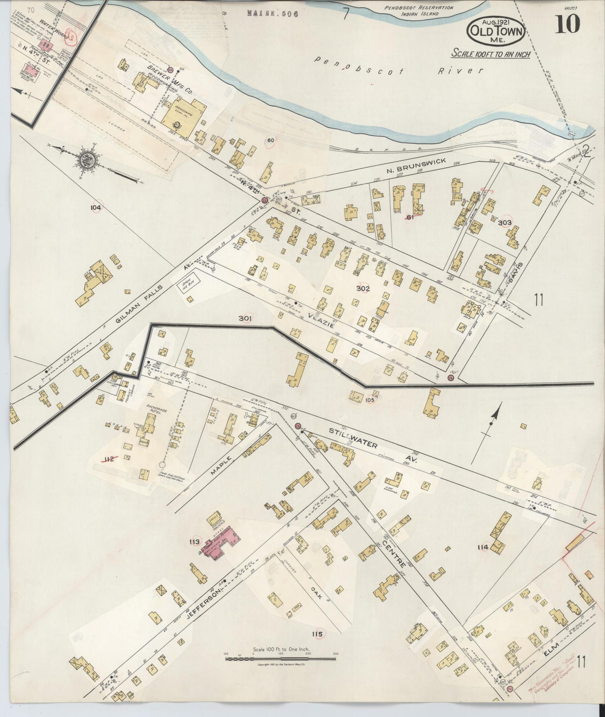Sanborn Fire Insurance Map from Old Town, Penobscot County, Maine (1948), Sheet #0010 - Historic Sanborn Fire Insurance Map Print, vintage old map wall art, antique decor, genealogy gift, Maine Maine map
