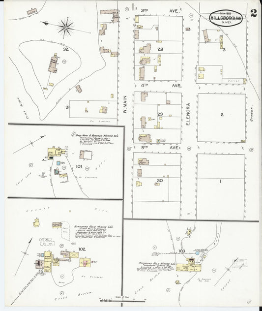 Sanborn Fire Insurance Map from Hillsboro, Sierra County, New Mexico (1893), Sheet #0002 - Historic Sanborn Fire Insurance Map Print, vintage old map wall art, antique decor, genealogy gift, New Mexico New Mexico map