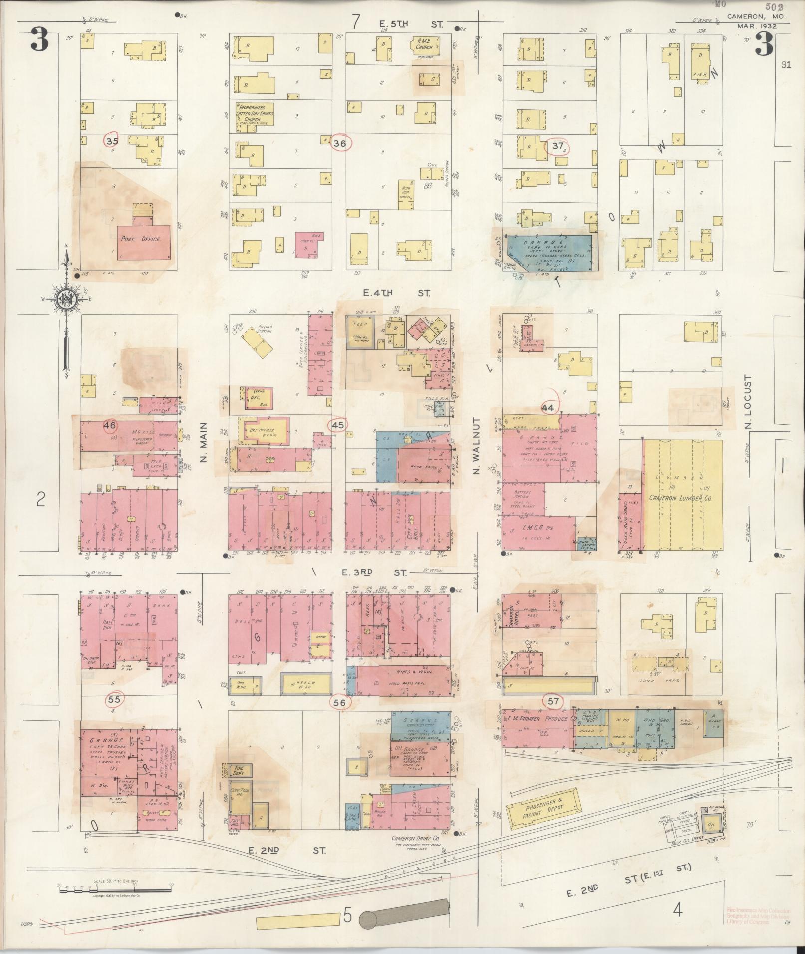 Sanborn Fire Insurance Map from Cameron, Clinton County, Missouri (1944), Sheet #0003 - Complete Map Set gallery image, historic Sanborn map, vintage wall art, Missouri Missouri