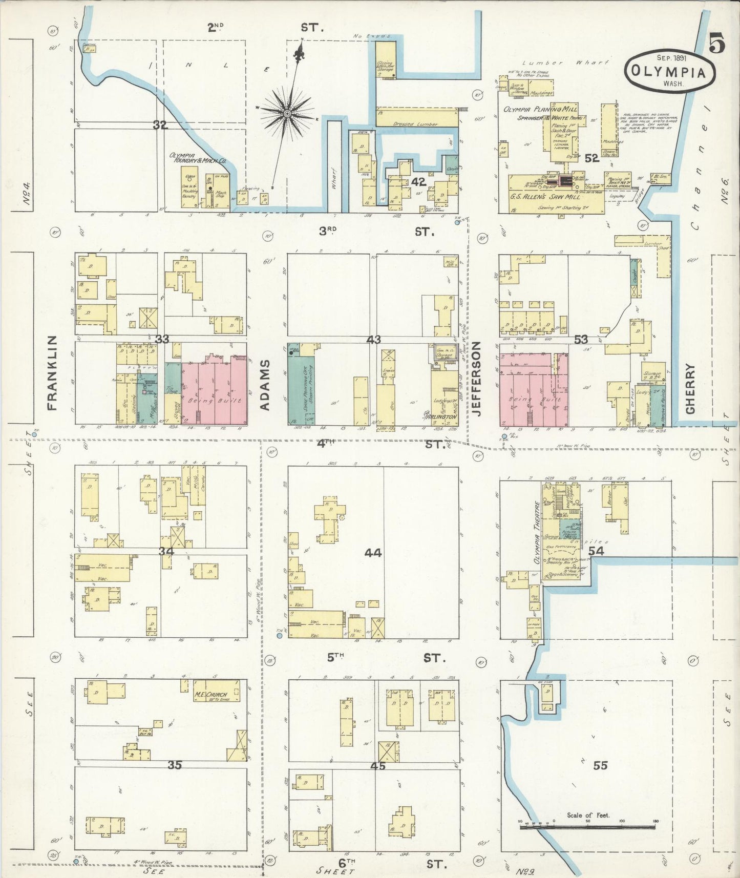 Sanborn Fire Insurance Map from Olympia, Thurston County, Washington (1891), Sheet #0005 - Complete Map Set gallery image, historic Sanborn map, vintage wall art, Washington Washington