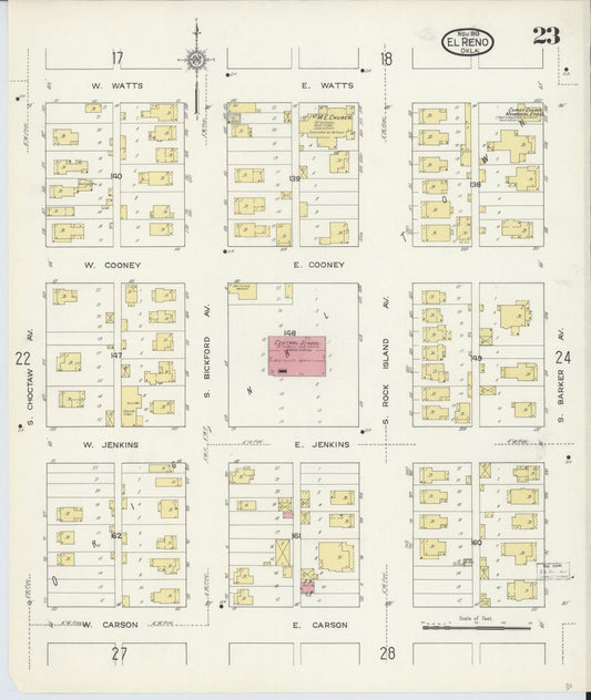 Sanborn Fire Insurance Map from El Reno, Canadian County, Oklahoma (1913), Sheet #0023 - Historic Sanborn Fire Insurance Map Print, vintage old map wall art, antique decor, genealogy gift, Oklahoma Oklahoma map