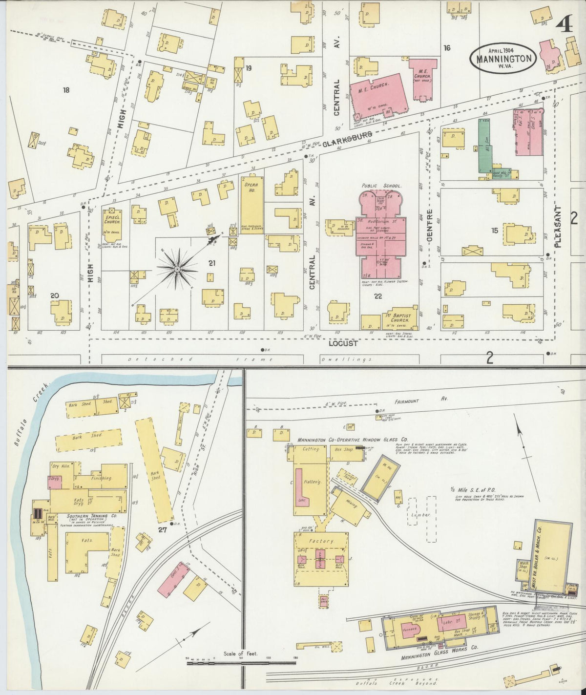 Sanborn Fire Insurance Map from Mannington, Marion County, West Virginia (1904), Sheet #0004 - Historic Sanborn Fire Insurance Map Print, vintage old map wall art, antique decor, genealogy gift, West Virginia West Virginia map