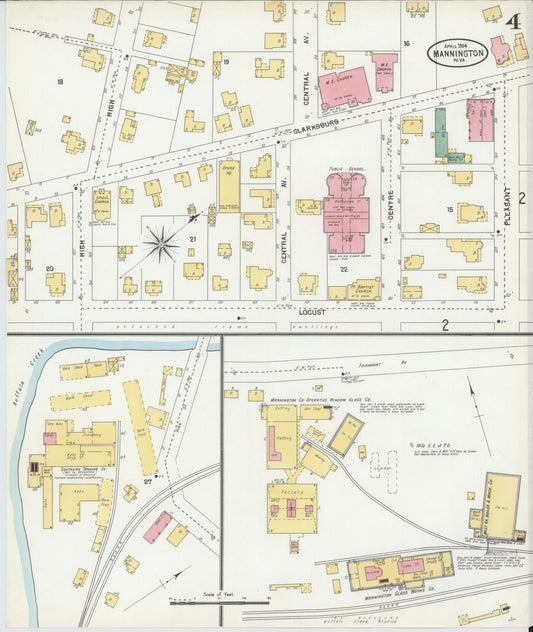 Sanborn Fire Insurance Map from Mannington, Marion County, West Virginia (1904), Sheet #0004 - Historic Sanborn Fire Insurance Map Print, vintage old map wall art, antique decor, genealogy gift, West Virginia West Virginia map