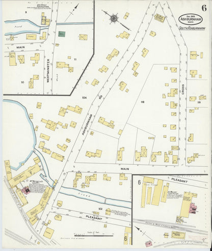 Sanborn Fire Insurance Map from Ashburnham, Worcester County, Massachusetts (1909), Sheet #0006 - Historic Sanborn Fire Insurance Map Print, vintage old map wall art, antique decor, genealogy gift, Massachusetts Massachusetts map