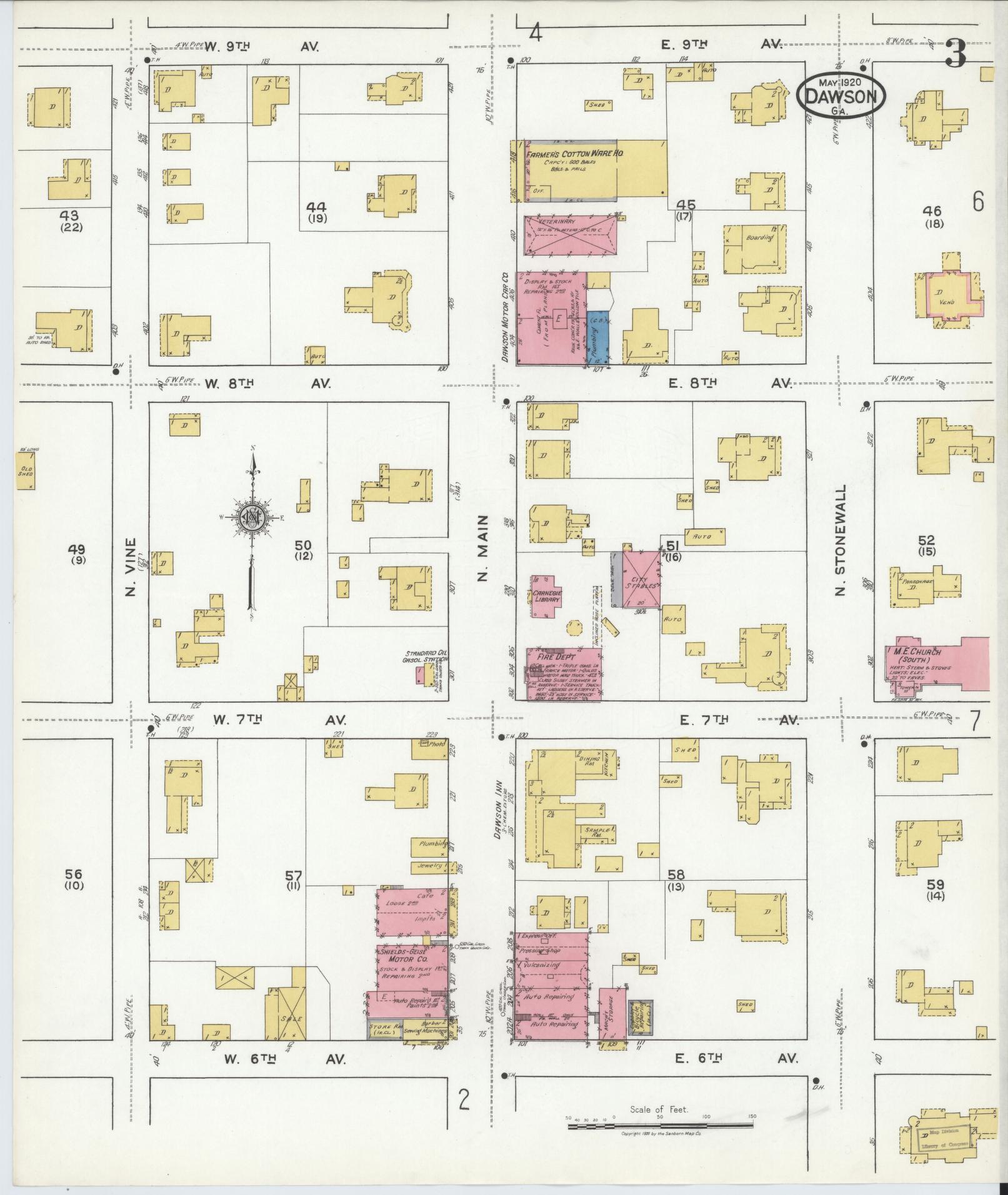 Sanborn Fire Insurance Map from Dawson, Terrell County, Georgia (1920), Sheet #0003 - Complete Map Set gallery image, historic Sanborn map, vintage wall art, Georgia Georgia