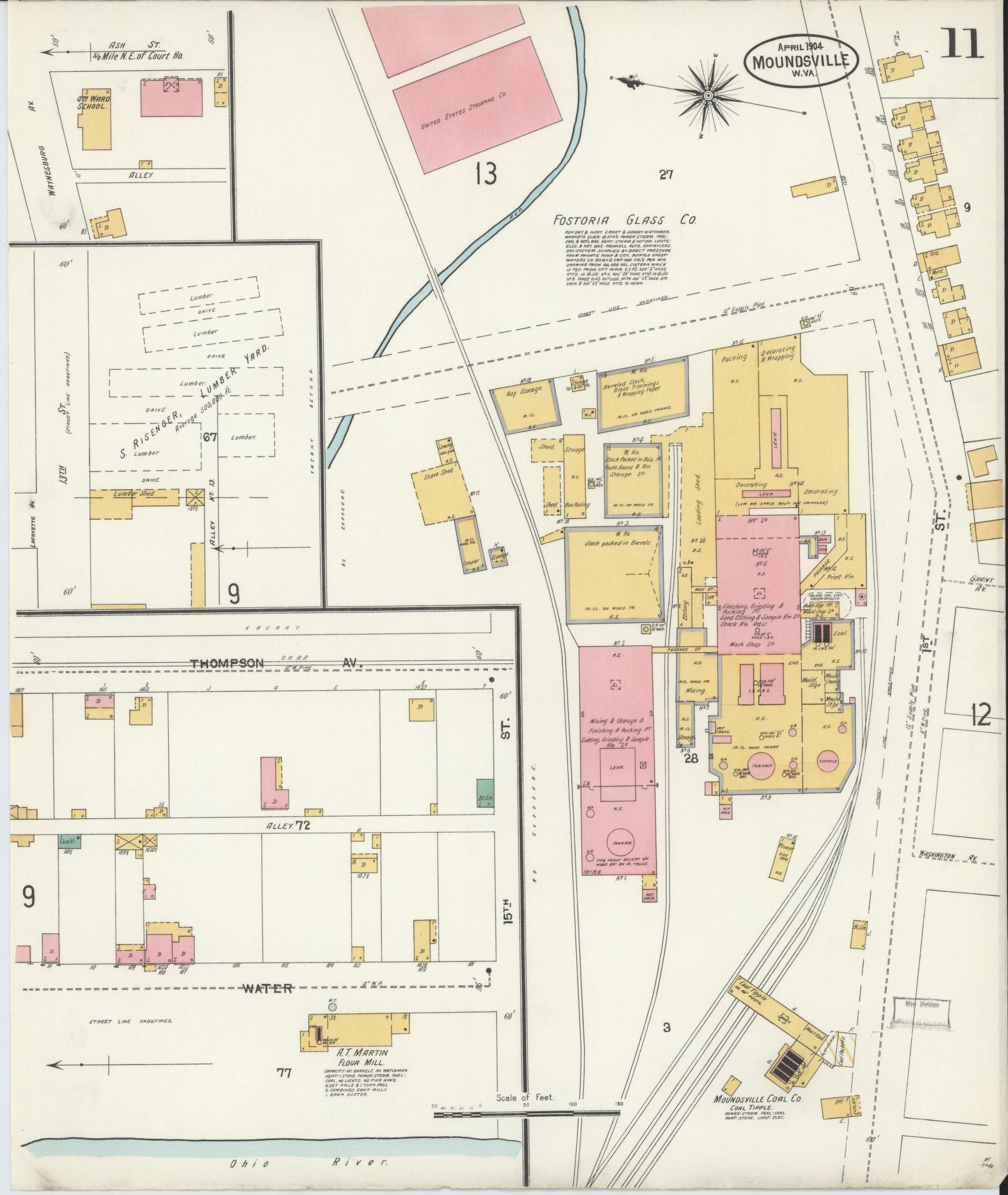 Sanborn Fire Insurance Map from Moundsville, Marshall County, West Virginia (1904), Sheet #0011 - Complete Map Set gallery image, historic Sanborn map, vintage wall art, West Virginia West Virginia