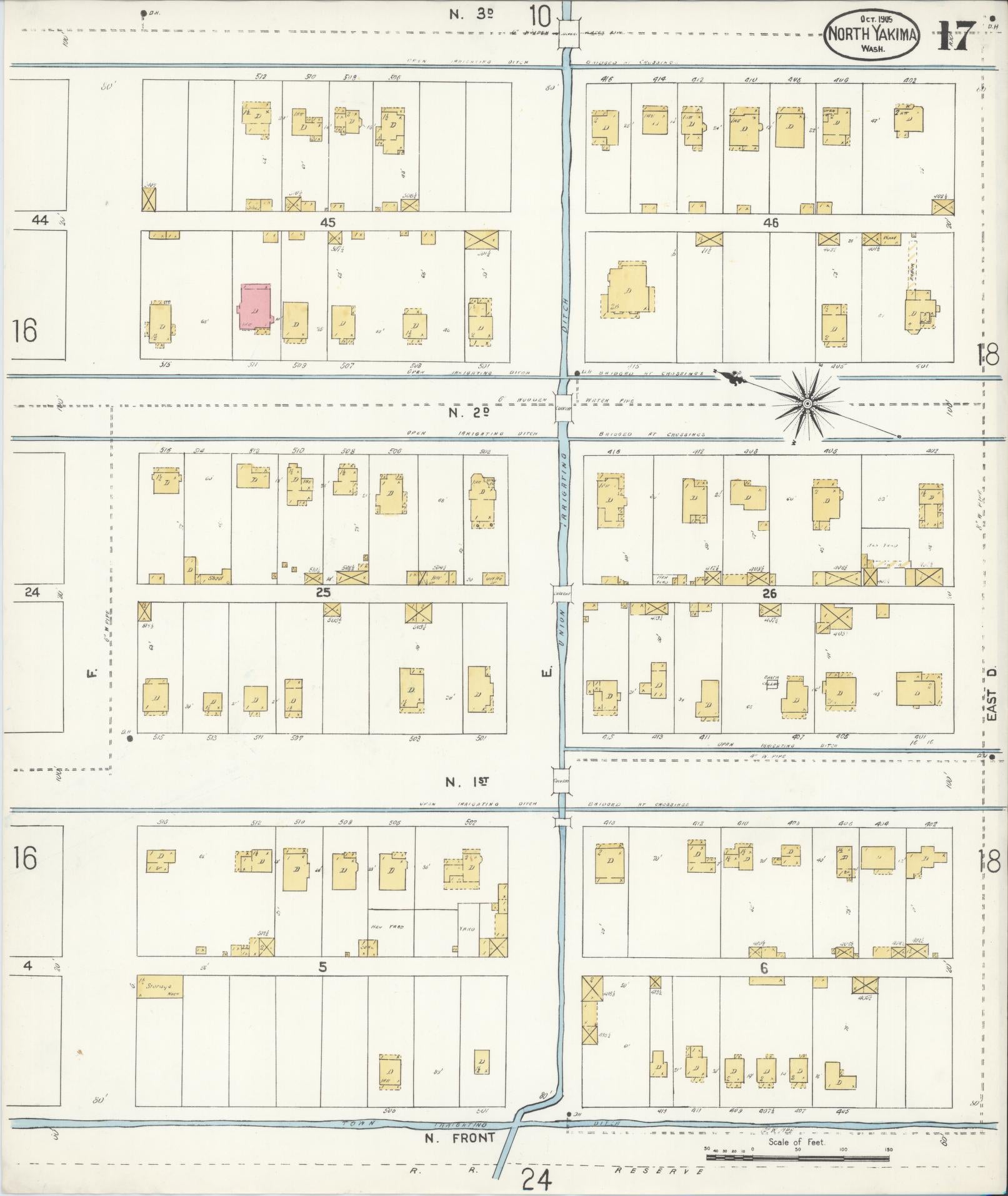 Sanborn Fire Insurance Map from North Yakima, Yakima County, Washington (1905), Sheet #0017 - Complete Map Set gallery image, historic Sanborn map, vintage wall art, Washington Washington