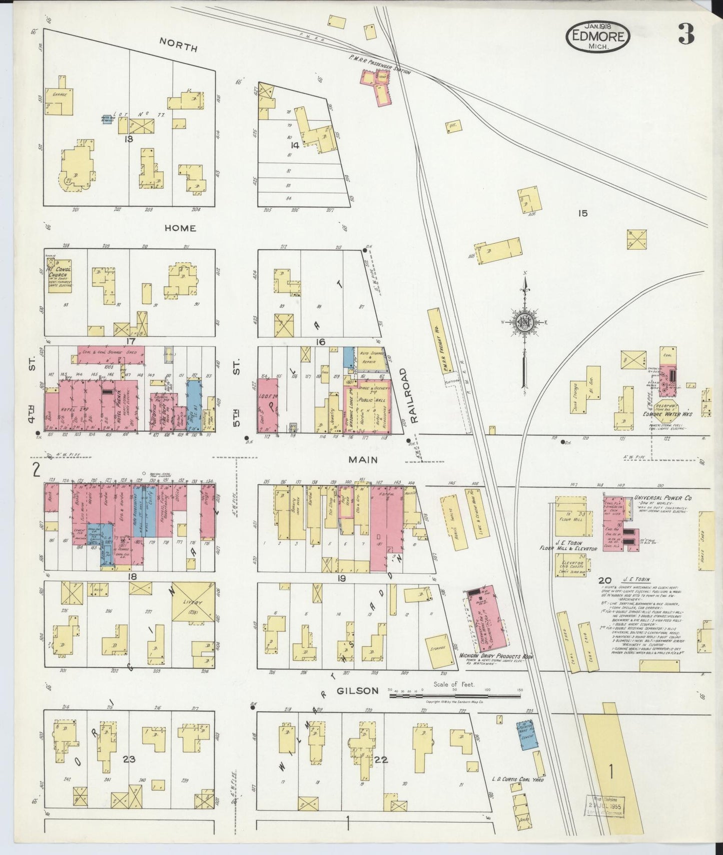 Sanborn Fire Insurance Map from Edmore, Montcalm County, Michigan (1918), Sheet #0003 - Historic Sanborn Fire Insurance Map Print, vintage old map wall art, antique decor, genealogy gift, Michigan Michigan map