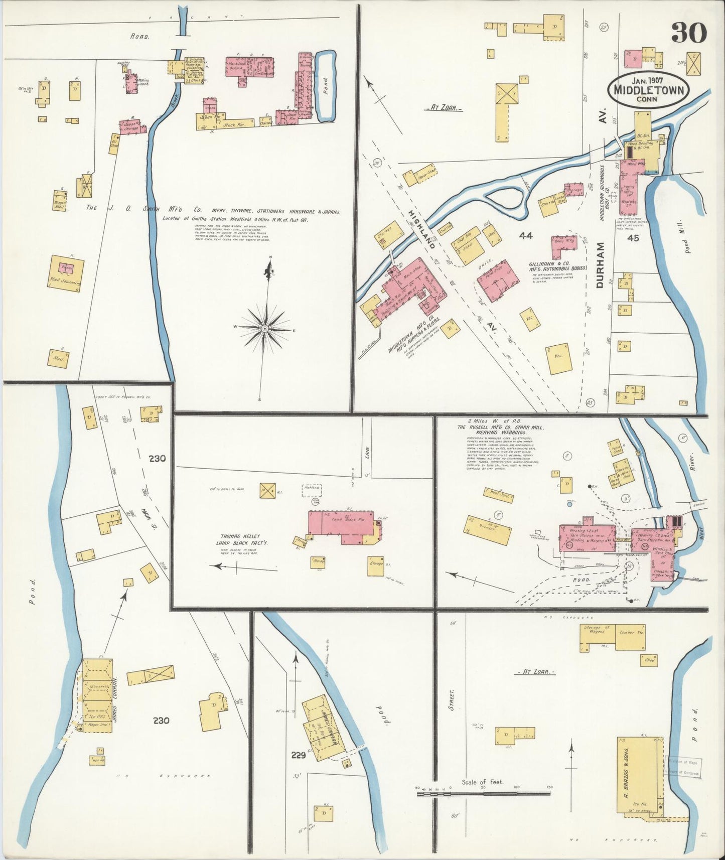 Sanborn Fire Insurance Map from Middletown, Middlesex County, Connecticut (1907), Sheet #0030 - Historic Sanborn Fire Insurance Map Print, vintage old map wall art, antique decor, genealogy gift, Connecticut Connecticut map