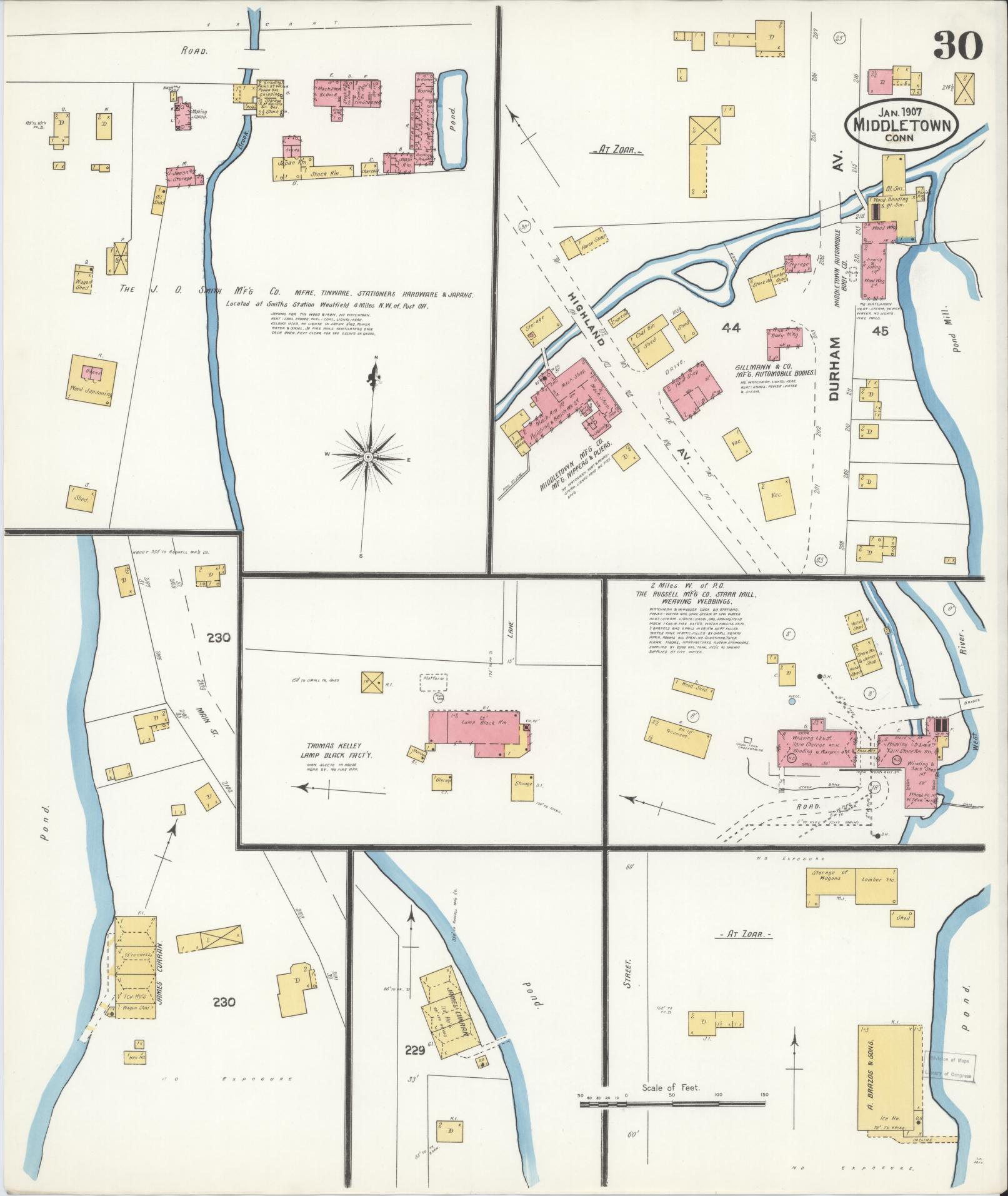 Sanborn Fire Insurance Map from Middletown, Middlesex County, Connecticut (1907), Sheet #0030 - Historic Sanborn Fire Insurance Map Print, vintage old map wall art, antique decor, genealogy gift, Connecticut Connecticut map