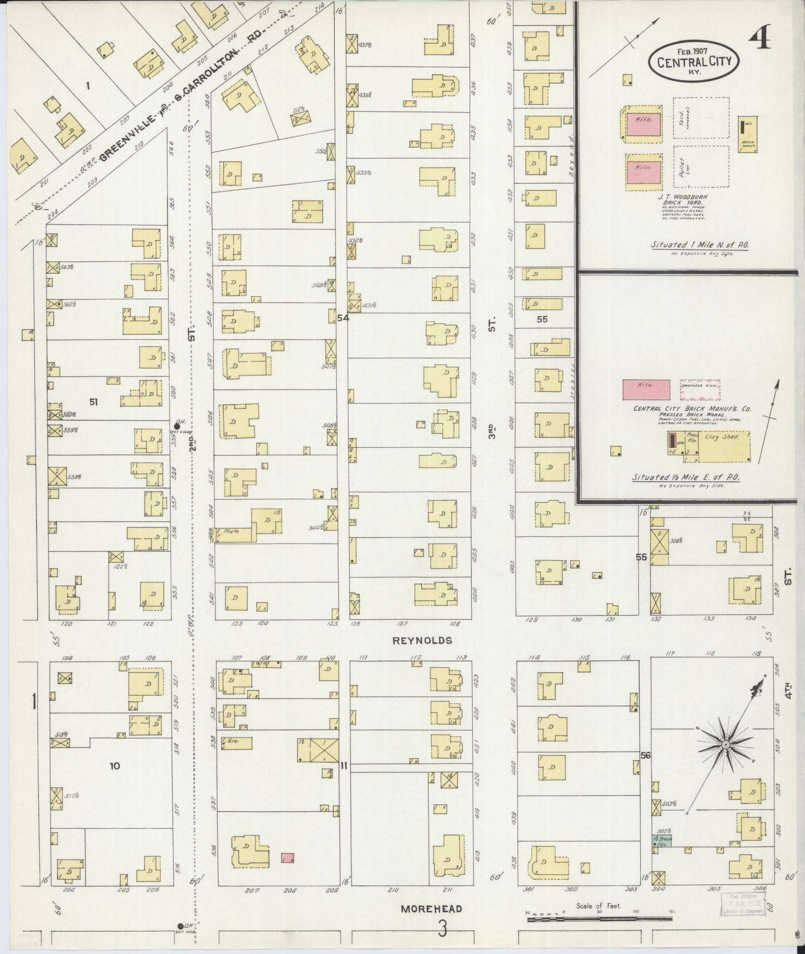 Sanborn Fire Insurance Map from Central City, Mublenberg County, Kentucky (1907), Sheet #0004 - Historic Sanborn Fire Insurance Map Print, vintage old map wall art, antique decor, genealogy gift, Kentucky Kentucky map
