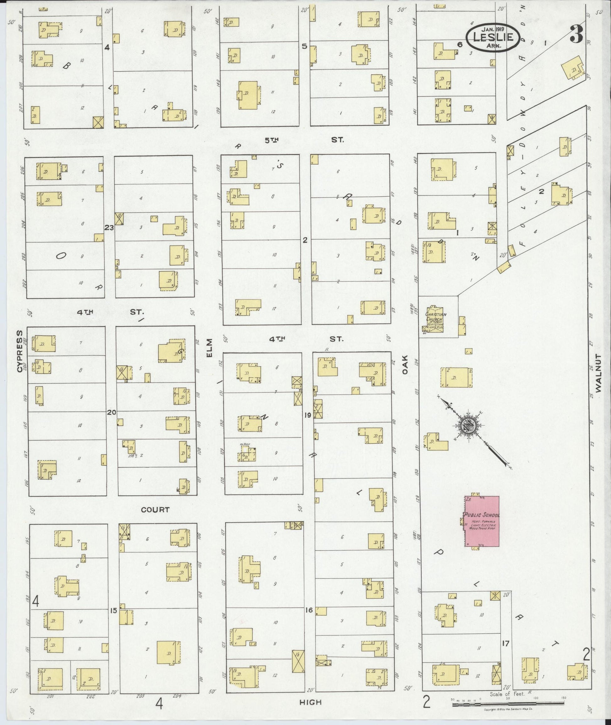 Sanborn Fire Insurance Map from Leslie, Searcy County, Arkansas (1919), Sheet #0003 - Complete Map Set gallery image, historic Sanborn map, vintage wall art, Arkansas Arkansas