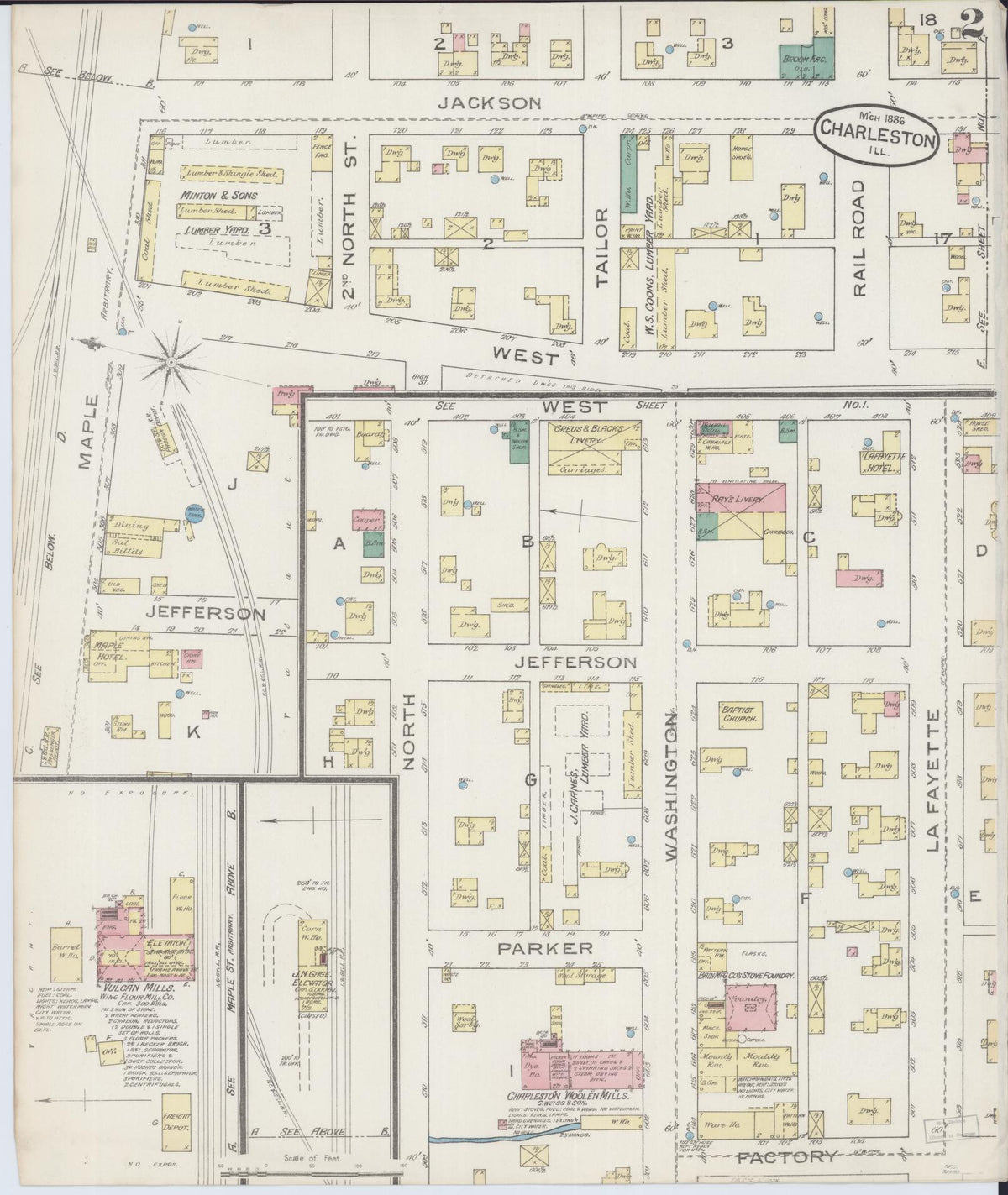 Sanborn Fire Insurance Map from Charleston, Coles County, Illinois (1886), Sheet #0002 - Complete Map Set gallery image, historic Sanborn map, vintage wall art, Illinois Illinois