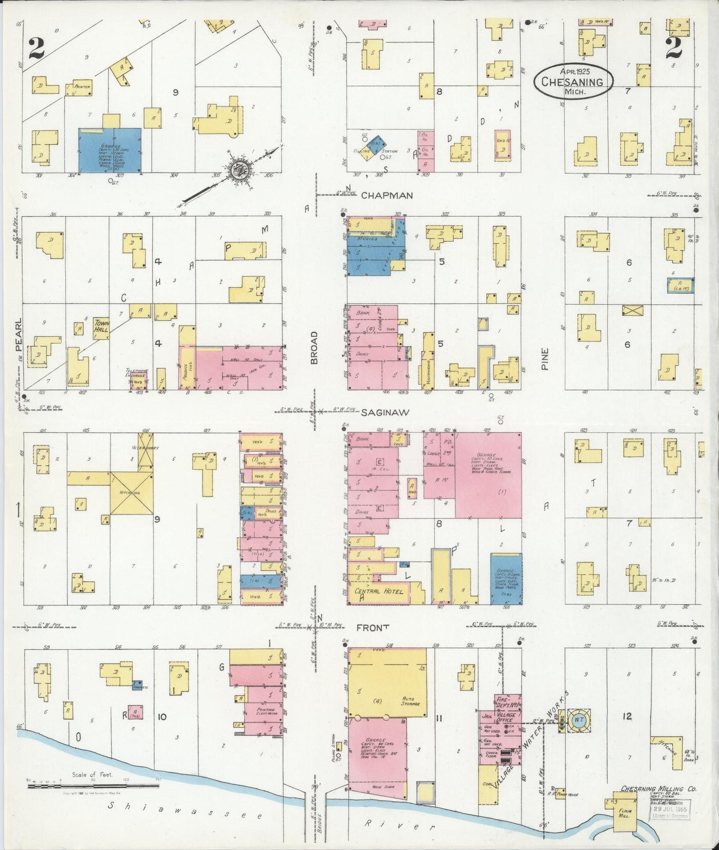 Sanborn Fire Insurance Map from Chesaning, Saginaw County, Michigan (1925), Sheet #0002 - Complete Map Set gallery image, historic Sanborn map, vintage wall art, Michigan Michigan