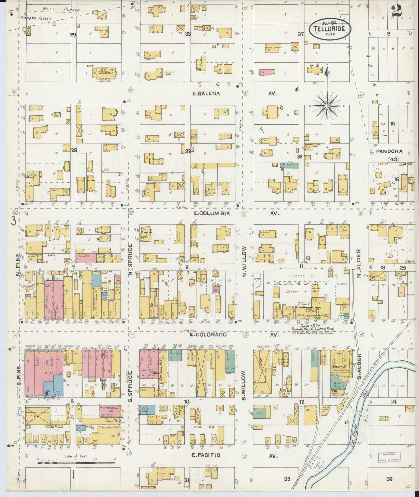Sanborn Fire Insurance Map from Telluride, San Miguel County, Colorado (1904), Sheet #0002 - Complete Map Set gallery image, historic Sanborn map, vintage wall art, Colorado Colorado