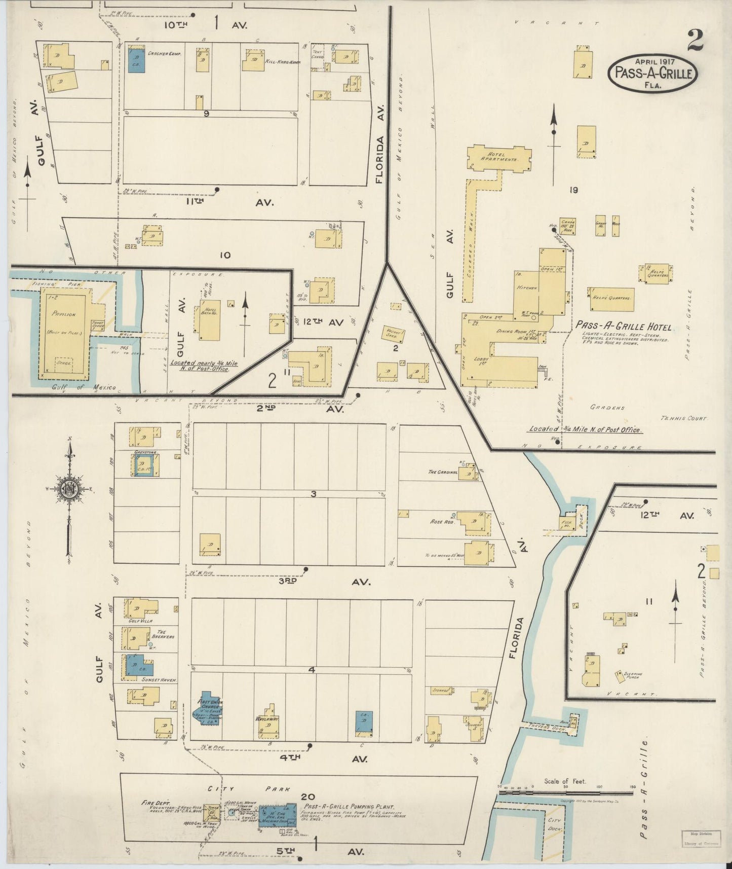 Sanborn Fire Insurance Map from Pass-a-Grille, Pinellas County, Florida (1917), Sheet #0002 - Complete Map Set gallery image, historic Sanborn map, vintage wall art, Florida Florida