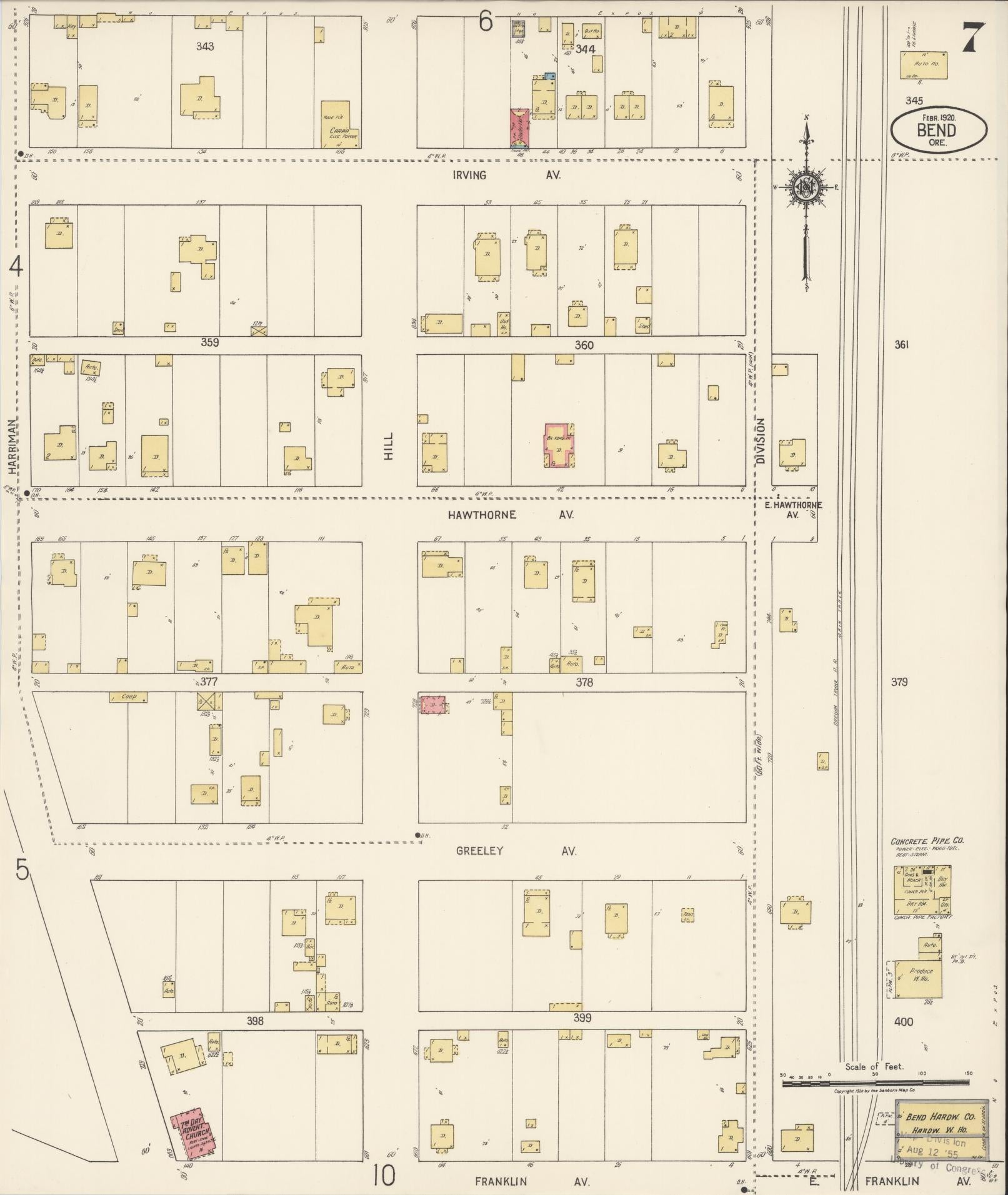 Sanborn Fire Insurance Map from Bend, Deschutes County, Oregon (1920), Sheet #0007 - Historic Sanborn Fire Insurance Map Print, vintage old map wall art, antique decor, genealogy gift, Oregon Oregon map