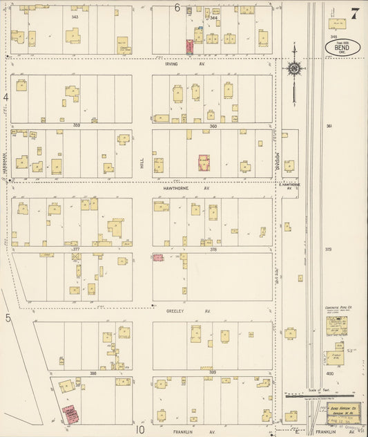 Sanborn Fire Insurance Map from Bend, Deschutes County, Oregon (1920), Sheet #0007 - Historic Sanborn Fire Insurance Map Print, vintage old map wall art, antique decor, genealogy gift, Oregon Oregon map