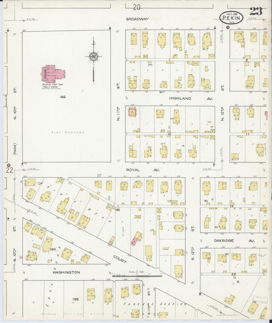 Sanborn Fire Insurance Map from Pekin, Tazewell County, Illinois (1916), Sheet #0023 - Historic Sanborn Fire Insurance Map Print, vintage old map wall art, antique decor, genealogy gift, Illinois Illinois map