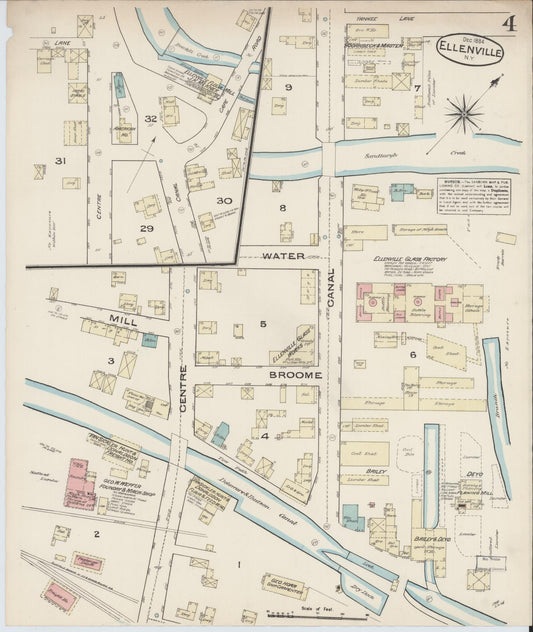 Sanborn Fire Insurance Map from Ellenville, Ulster County, New York (1884), Sheet #0004 - Historic Sanborn Fire Insurance Map Print, vintage old map wall art, antique decor, genealogy gift, New York New York map