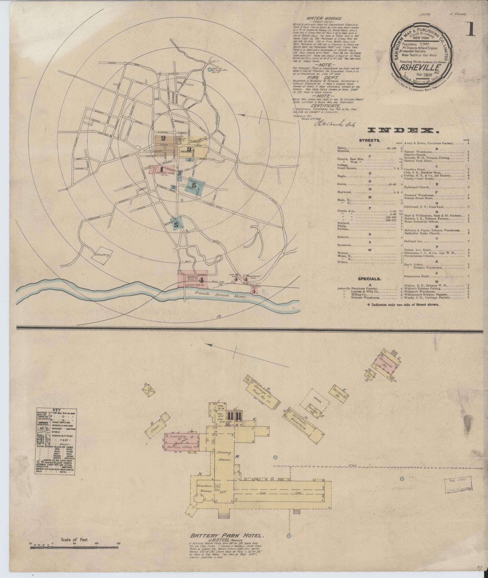 Sanborn Fire Insurance Map from Asheville, Buncombe County, North Carolina (1888), Sheet #0001 - Complete Map Set gallery image, historic Sanborn map, vintage wall art, North Carolina North Carolina