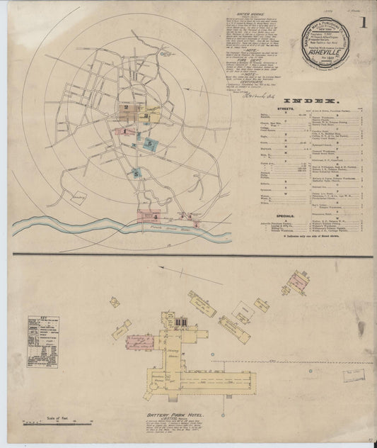 Sanborn Fire Insurance Map from Asheville, Buncombe County, North Carolina (1888), Sheet #0001 - Complete Map Set gallery image, historic Sanborn map, vintage wall art, North Carolina North Carolina