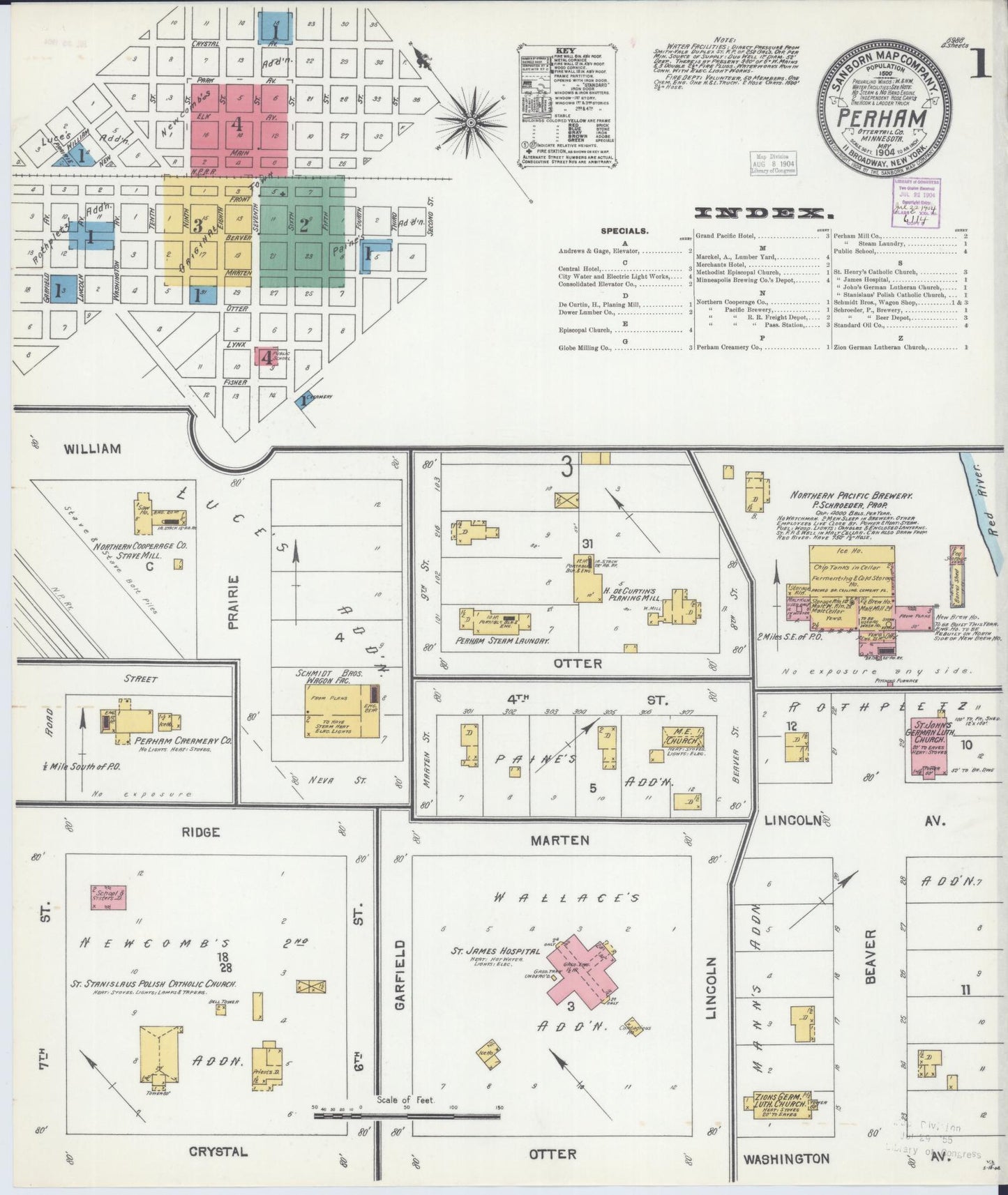 Sanborn Fire Insurance Map from Perham, Otter Tail County, Minnesota (1904), Sheet #0001 - Historic Sanborn Fire Insurance Map Print, vintage old map wall art, antique decor, genealogy gift, Minnesota Minnesota map