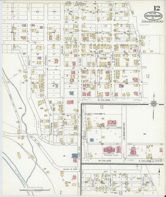 Sanborn Fire Insurance Map from Waynesburg, Greene County, Pennsylvania (1918), Sheet #0012 - Historic Sanborn Fire Insurance Map Print, vintage old map wall art, antique decor, genealogy gift, Pennsylvania Pennsylvania map