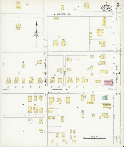 Sanborn Fire Insurance Map from De Land, Volusia County, Florida (1909), Sheet #0003 - Historic Sanborn Fire Insurance Map Print, vintage old map wall art, antique decor, genealogy gift, Florida Florida map