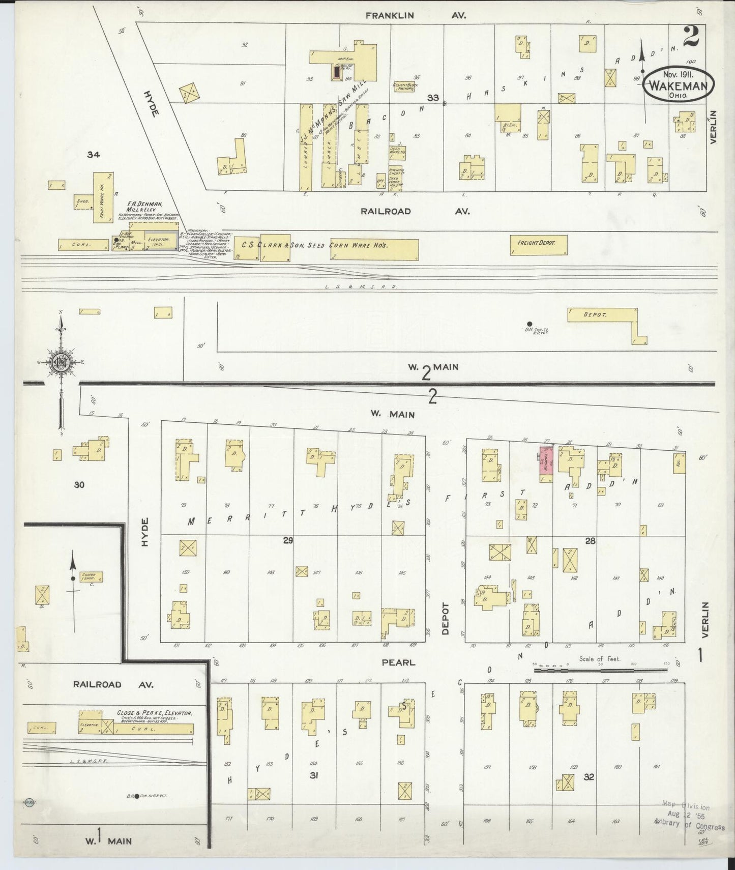 Sanborn Fire Insurance Map from Wakeman, Huron County, Ohio (1911), Sheet #0002 - Historic Sanborn Fire Insurance Map Print, vintage old map wall art, antique decor, genealogy gift, Ohio Ohio map