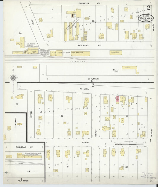 Sanborn Fire Insurance Map from Wakeman, Huron County, Ohio (1911), Sheet #0002 - Historic Sanborn Fire Insurance Map Print, vintage old map wall art, antique decor, genealogy gift, Ohio Ohio map