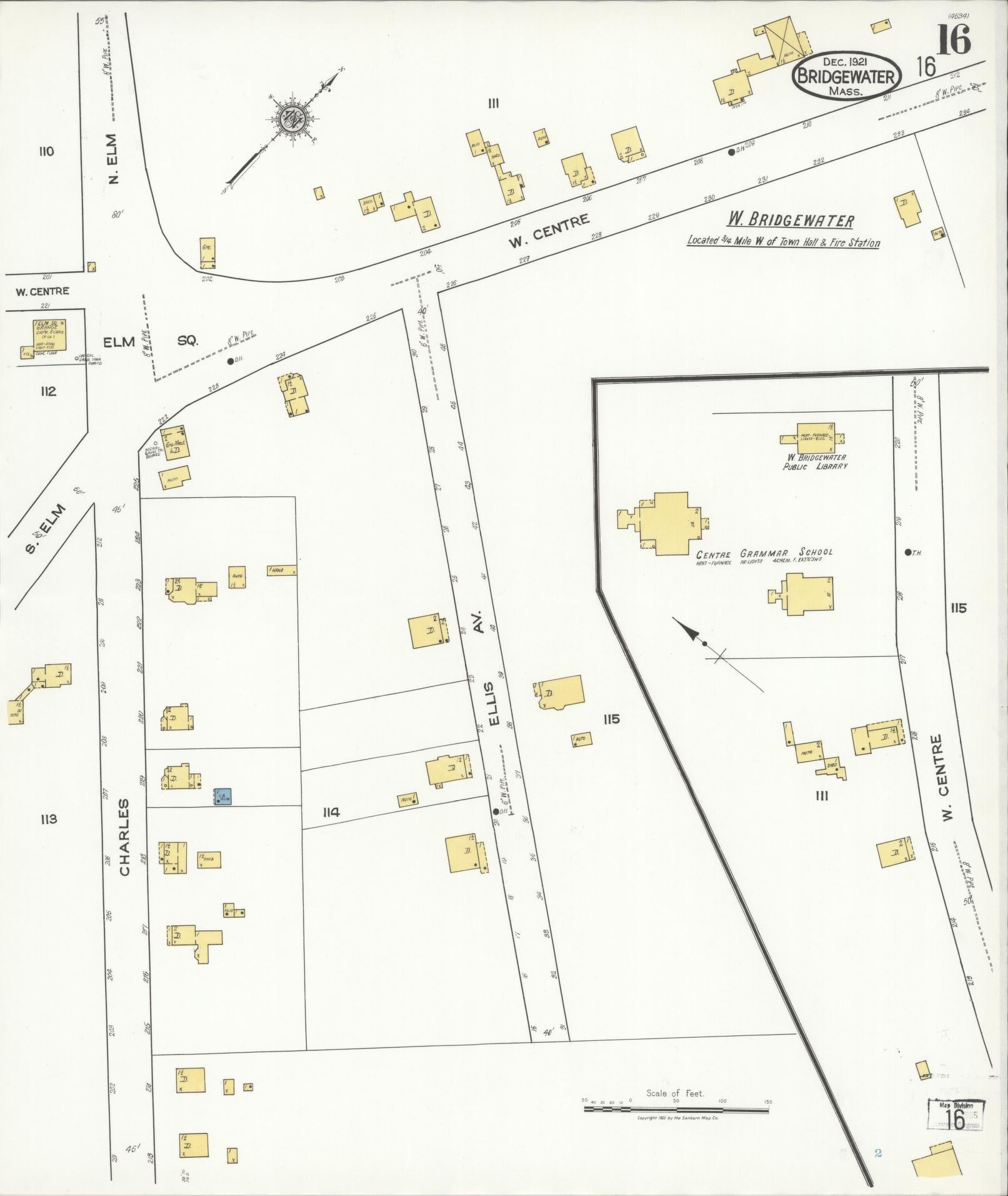 Sanborn Fire Insurance Map from Bridgewater, Plymouth County, Massachusetts (1921), Sheet #0016 - Complete Map Set gallery image, historic Sanborn map, vintage wall art, Massachusetts Massachusetts