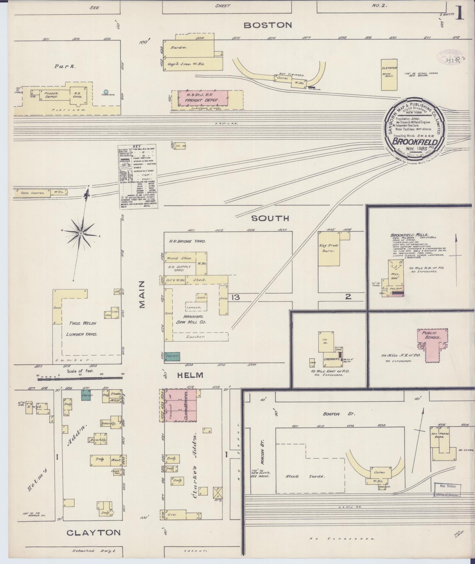 Sanborn Fire Insurance Map from Brookfield, Linn County, Missouri (1885), Sheet #0001 - Complete Map Set gallery image, historic Sanborn map, vintage wall art, Missouri Missouri