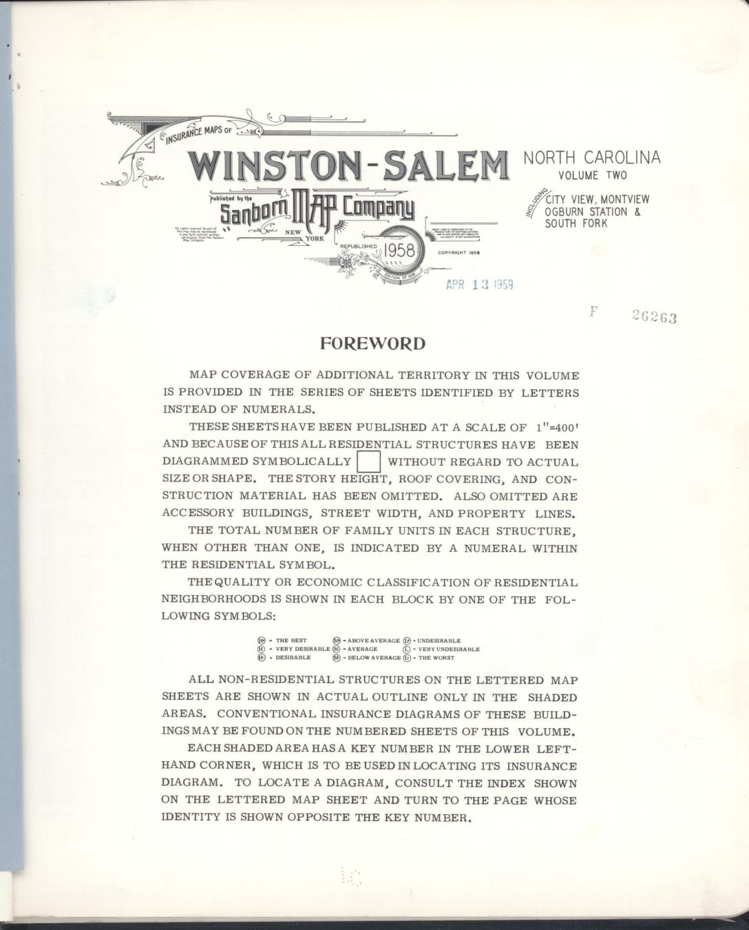 Sanborn Fire Insurance Map from Winston-salem, Forsyth County, North Carolina (1958), Sheet #0001 - Historic Sanborn Fire Insurance Map Print, vintage old map wall art, antique decor, genealogy gift, North Carolina North Carolina map