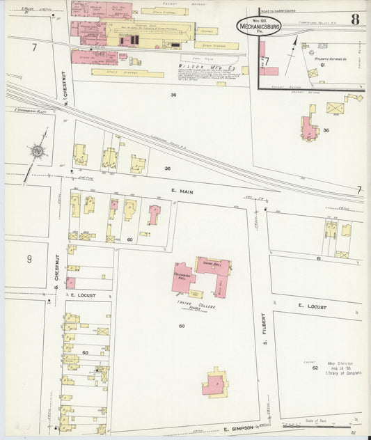 Sanborn Fire Insurance Map from Mechanicsburg, Cumberland County, Pennsylvania (1911), Sheet #0008 - Historic Sanborn Fire Insurance Map Print, vintage old map wall art, antique decor, genealogy gift, Pennsylvania Pennsylvania map