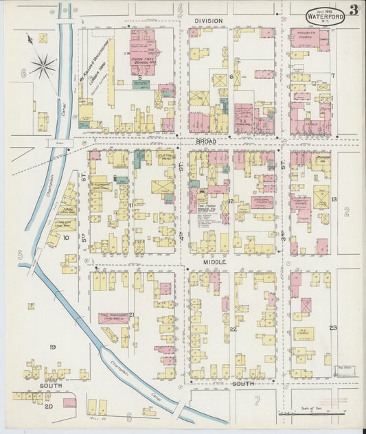Sanborn Fire Insurance Map from Waterford, Saratoga County, New York (1892), Sheet #0003 - Historic Sanborn Fire Insurance Map Print, vintage old map wall art, antique decor, genealogy gift, New York New York map