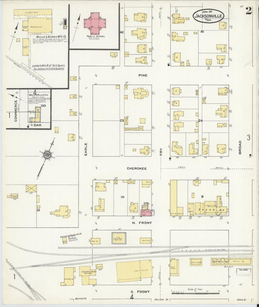 Sanborn Fire Insurance Map from Jacksonville, Cherokee County, Texas (1911), Sheet #0002 - Historic Sanborn Fire Insurance Map Print, vintage old map wall art, antique decor, genealogy gift, Texas Texas map