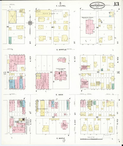 Sanborn Fire Insurance Map from Independence, Montgomery County, Kansas (1910), Sheet #0013 - Complete Map Set gallery image, historic Sanborn map, vintage wall art, Kansas Kansas