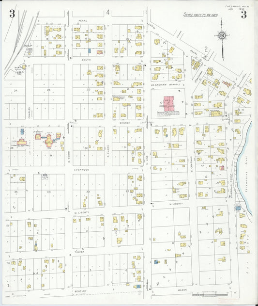 Sanborn Fire Insurance Map from Chesaning, Saginaw County, Michigan (1935), Sheet #0003 - Historic Sanborn Fire Insurance Map Print, vintage old map wall art, antique decor, genealogy gift, Michigan Michigan map