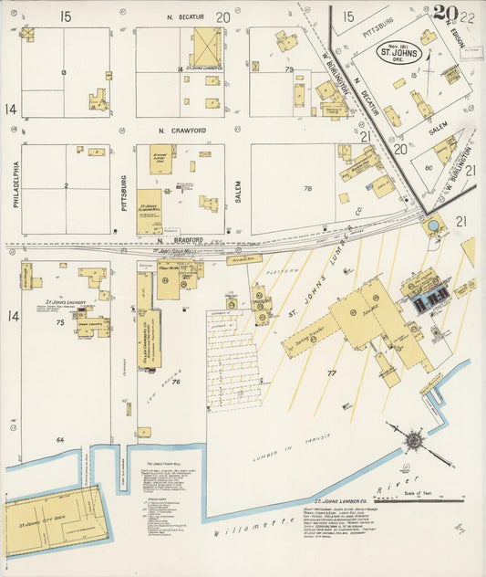 Sanborn Fire Insurance Map from Saint Johns, Multnomah County, Oregon (1911), Sheet #0020 - Historic Sanborn Fire Insurance Map Print, vintage old map wall art, antique decor, genealogy gift, Oregon Oregon map