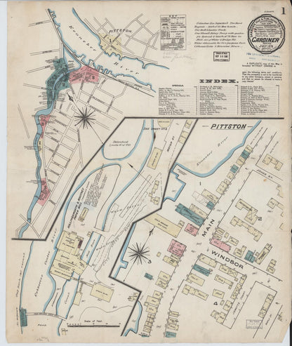 Sanborn Fire Insurance Map from Gardiner, Kennebec County, Maine (1878), Sheet #0001 - Complete Map Set gallery image, historic Sanborn map, vintage wall art, Maine Maine