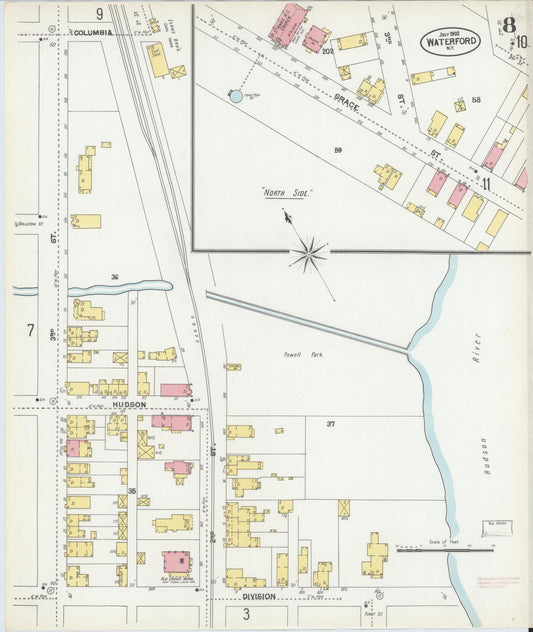 Sanborn Fire Insurance Map from Waterford, Saratoga County, New York (1902), Sheet #0008 - Historic Sanborn Fire Insurance Map Print, vintage old map wall art, antique decor, genealogy gift, New York New York map