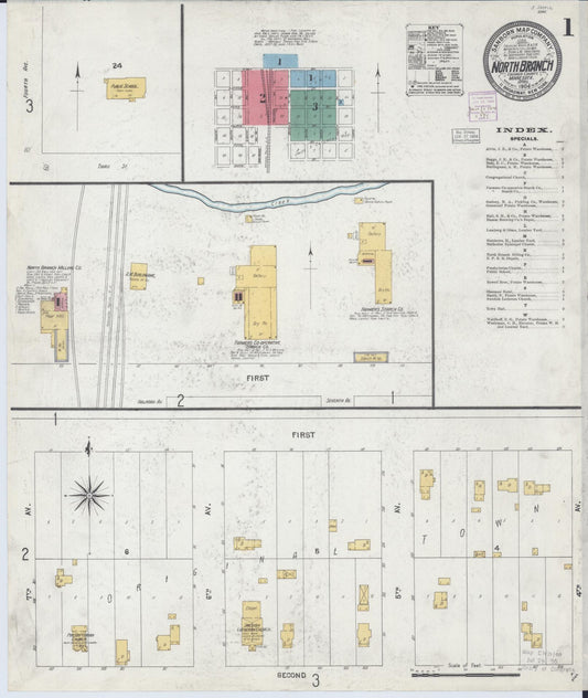 Sanborn Fire Insurance Map from North Branch, Chisago County, Minnesota (1904), Sheet #0001 - Complete Map Set gallery image, historic Sanborn map, vintage wall art, Minnesota Minnesota