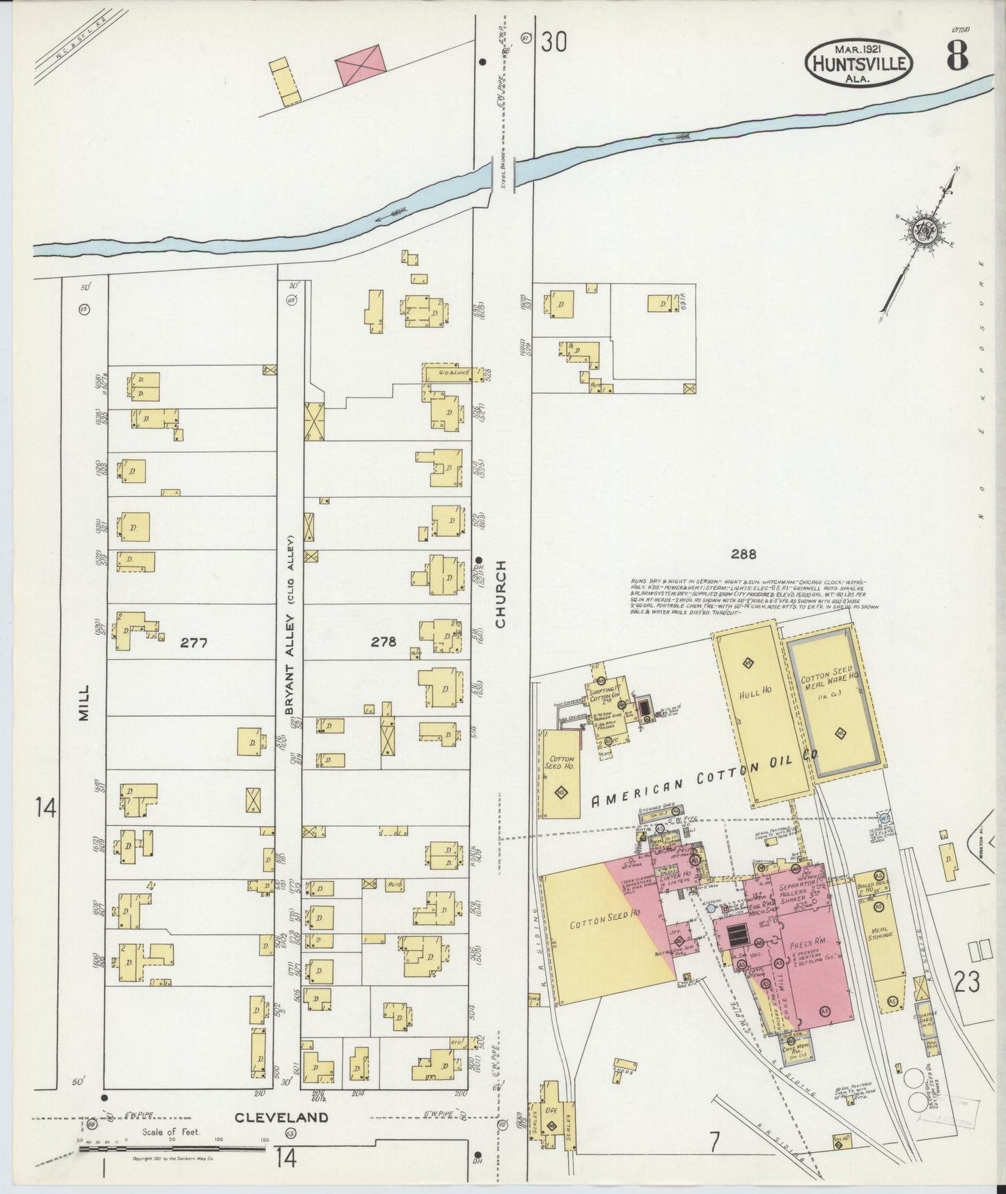 Sanborn Fire Insurance Map from Huntsville, Madison County, Alabama (1921), Sheet #0008 - Complete Map Set gallery image, historic Sanborn map, vintage wall art, Alabama Alabama