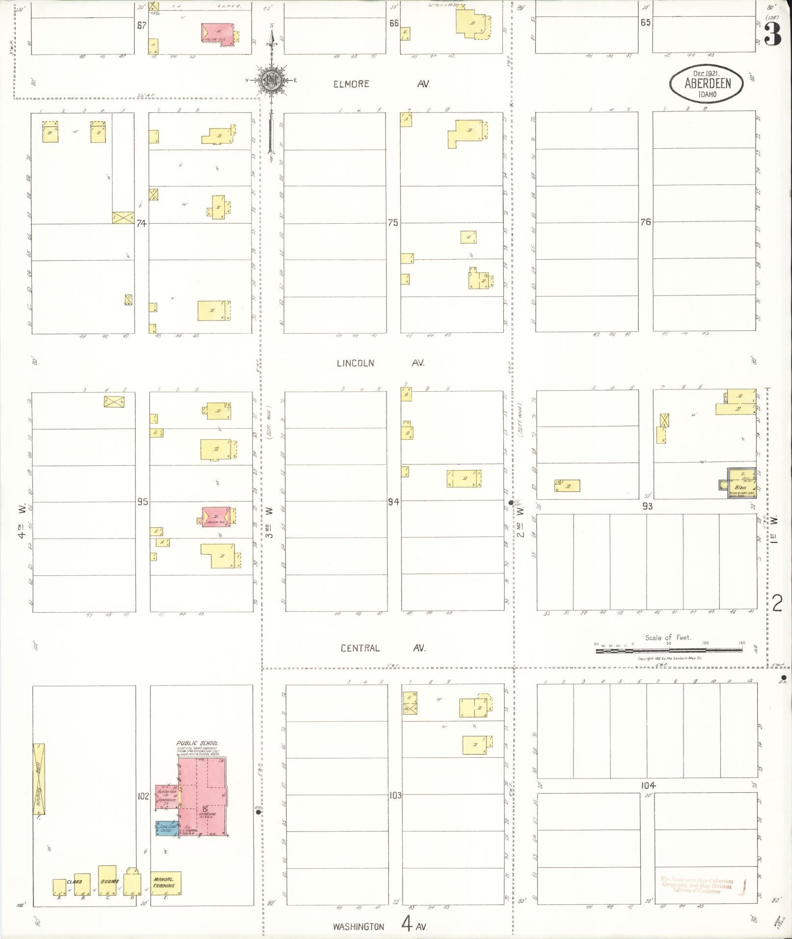Sanborn Fire Insurance Map from Aberdeen, Bingham County, Idaho (1921), Sheet #0003 - Historic Sanborn Fire Insurance Map Print, vintage old map wall art, antique decor, genealogy gift, Idaho Idaho map