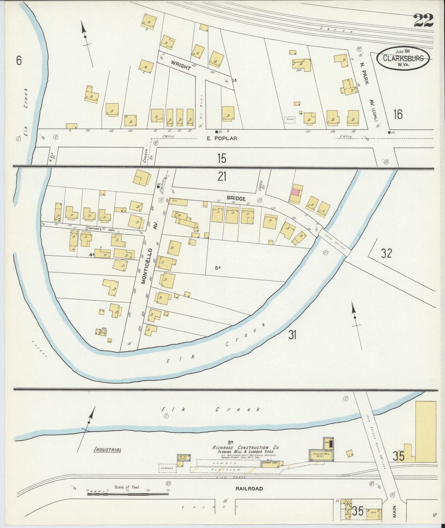 Sanborn Fire Insurance Map from Clarksburg, Harrison County, West Virginia (1911), Sheet #0022 - Complete Map Set gallery image, historic Sanborn map, vintage wall art, West Virginia West Virginia