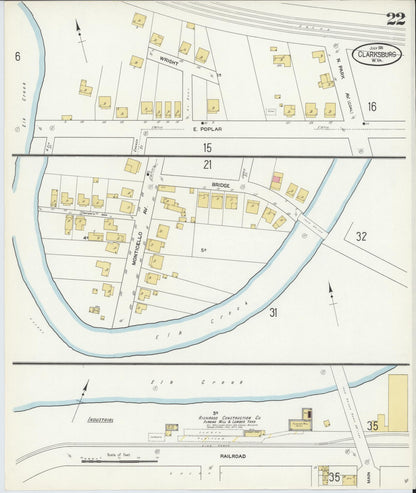 Sanborn Fire Insurance Map from Clarksburg, Harrison County, West Virginia (1911), Sheet #0022 - Complete Map Set gallery image, historic Sanborn map, vintage wall art, West Virginia West Virginia