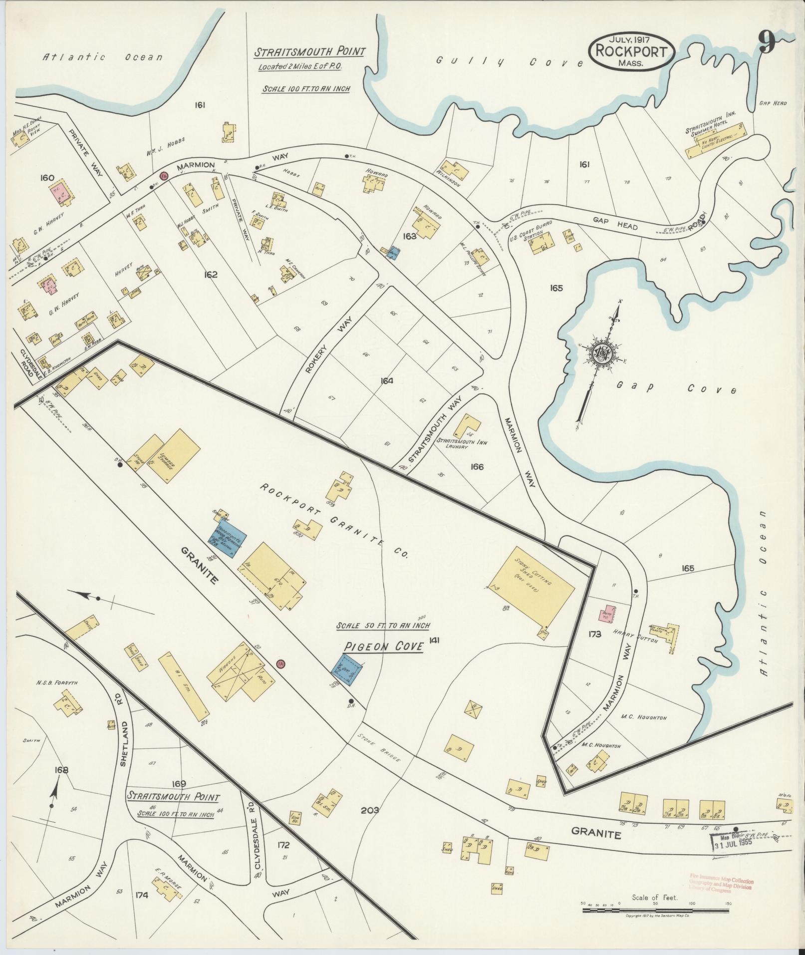 Sanborn Fire Insurance Map from Rockport, Essex County, Massachusetts (1917), Sheet #0009 - Historic Sanborn Fire Insurance Map Print, vintage old map wall art, antique decor, genealogy gift, Massachusetts Massachusetts map
