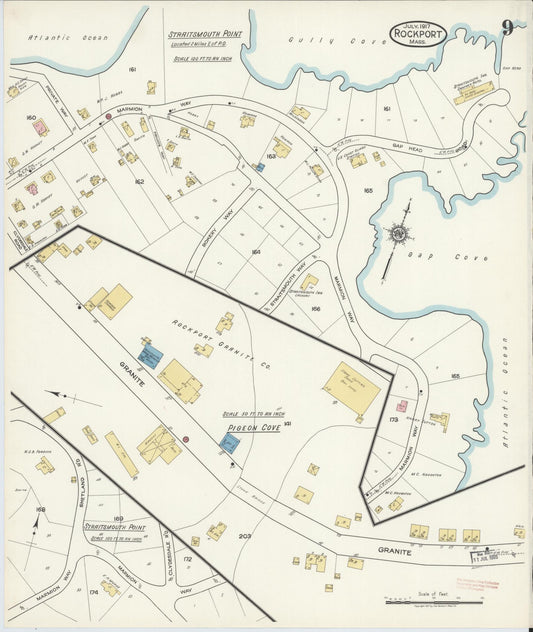 Sanborn Fire Insurance Map from Rockport, Essex County, Massachusetts (1917), Sheet #0009 - Historic Sanborn Fire Insurance Map Print, vintage old map wall art, antique decor, genealogy gift, Massachusetts Massachusetts map