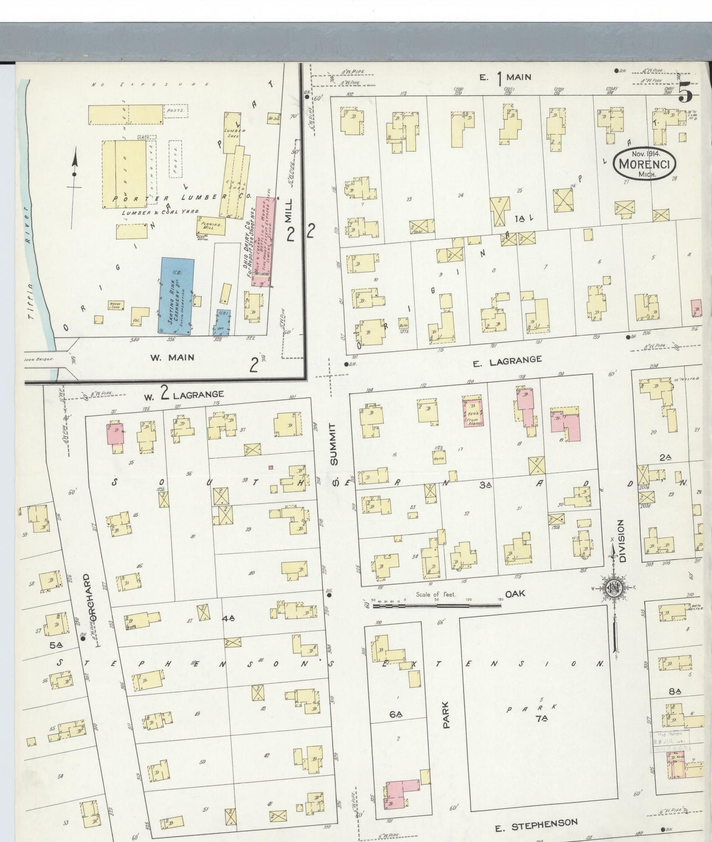 Sanborn Fire Insurance Map from Morenci, Lenawee County, Michigan (1914), Sheet #0005 - Complete Map Set gallery image, historic Sanborn map, vintage wall art, Michigan Michigan